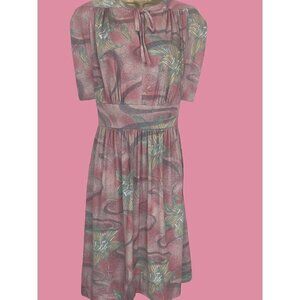 Vintage Leslie Fay Hawaiian Print Day Dress S Romantic Office Capsule Coastal